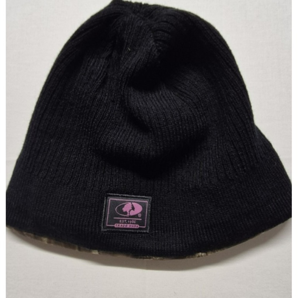 Mossy Oak women's outdoor‎ reversable beanie camo /solid black skull cap Logo - Picture 4 of 7